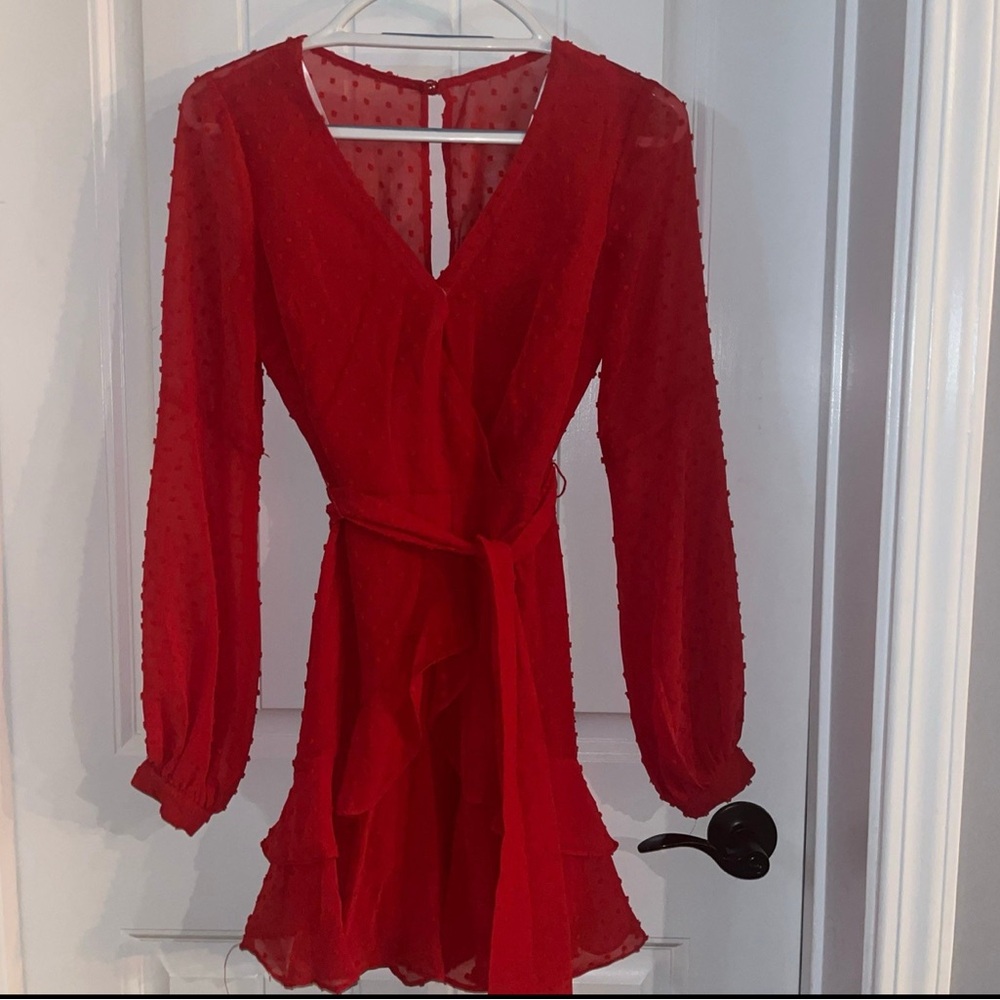 B. Smart Vibrant Red Long Sleeve Dress